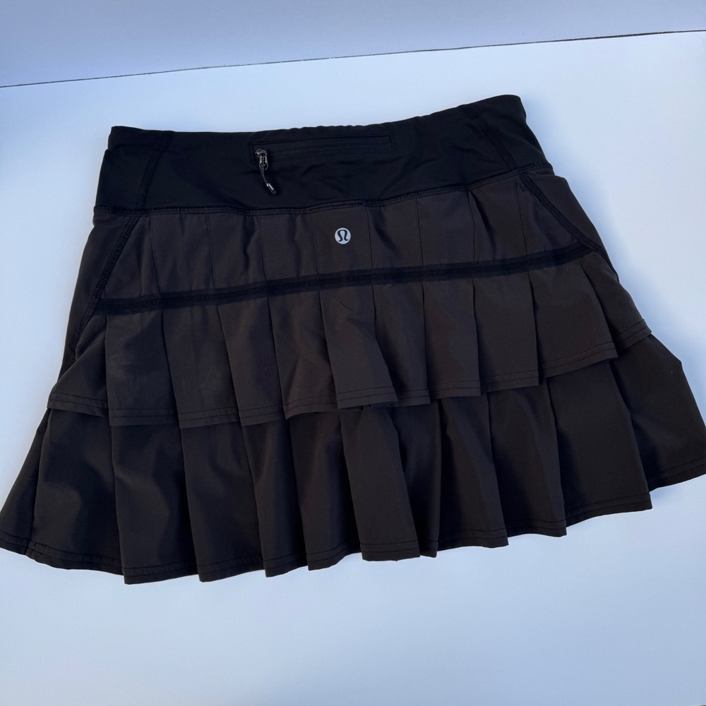 Lululemon Pace Setter Skirt 4 Tall Black Pleated Mini Yoga Sporty Tennis Skort
